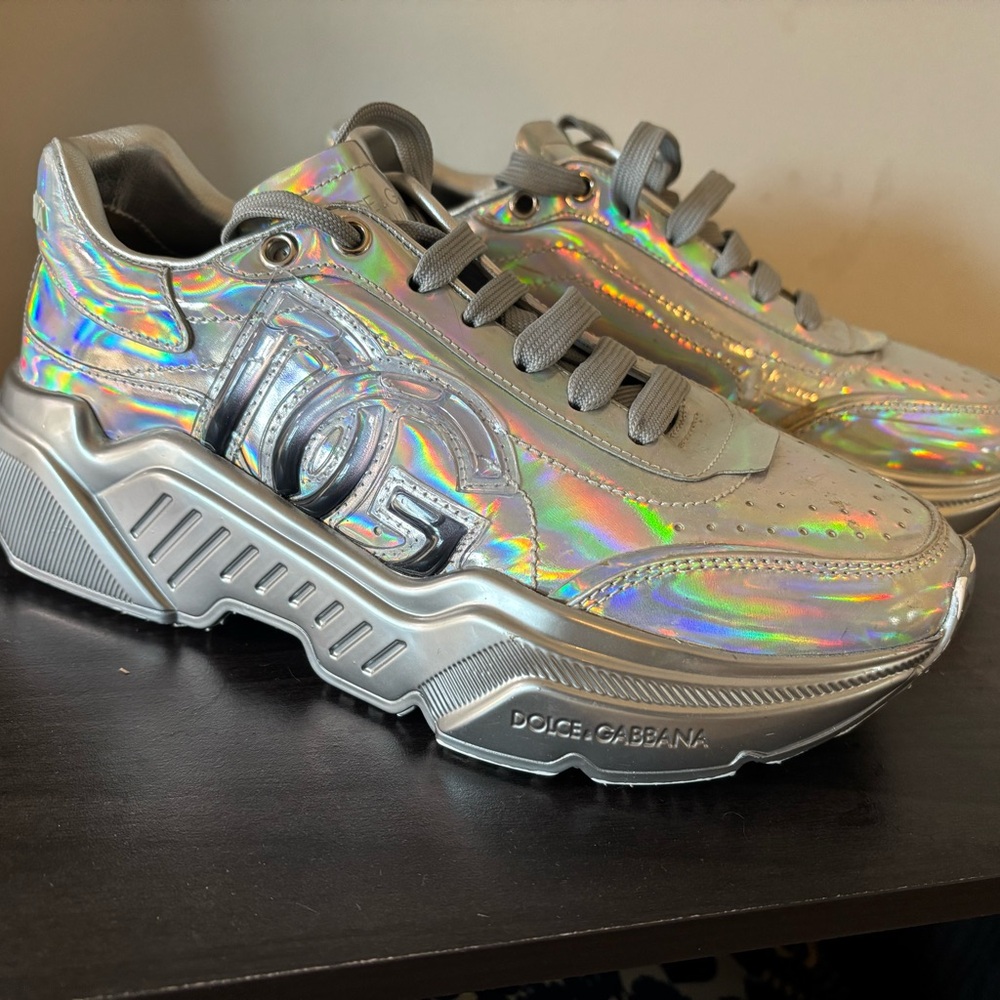 Dolce & Gabbana Iridescent Silver Holographic Platform Sneakers